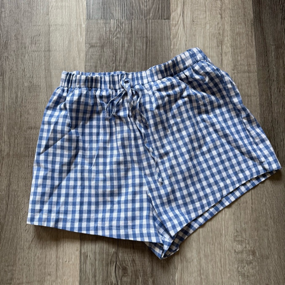 SHEIN Blue and White Gingham High Waist Shorts